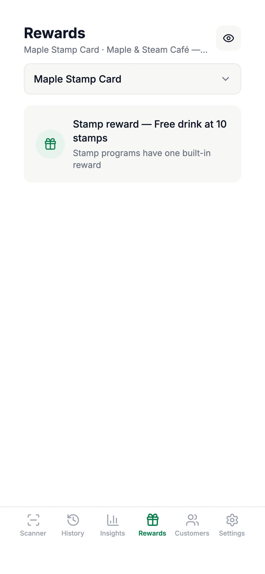 The rewards catalog in the LoyalTea staff app